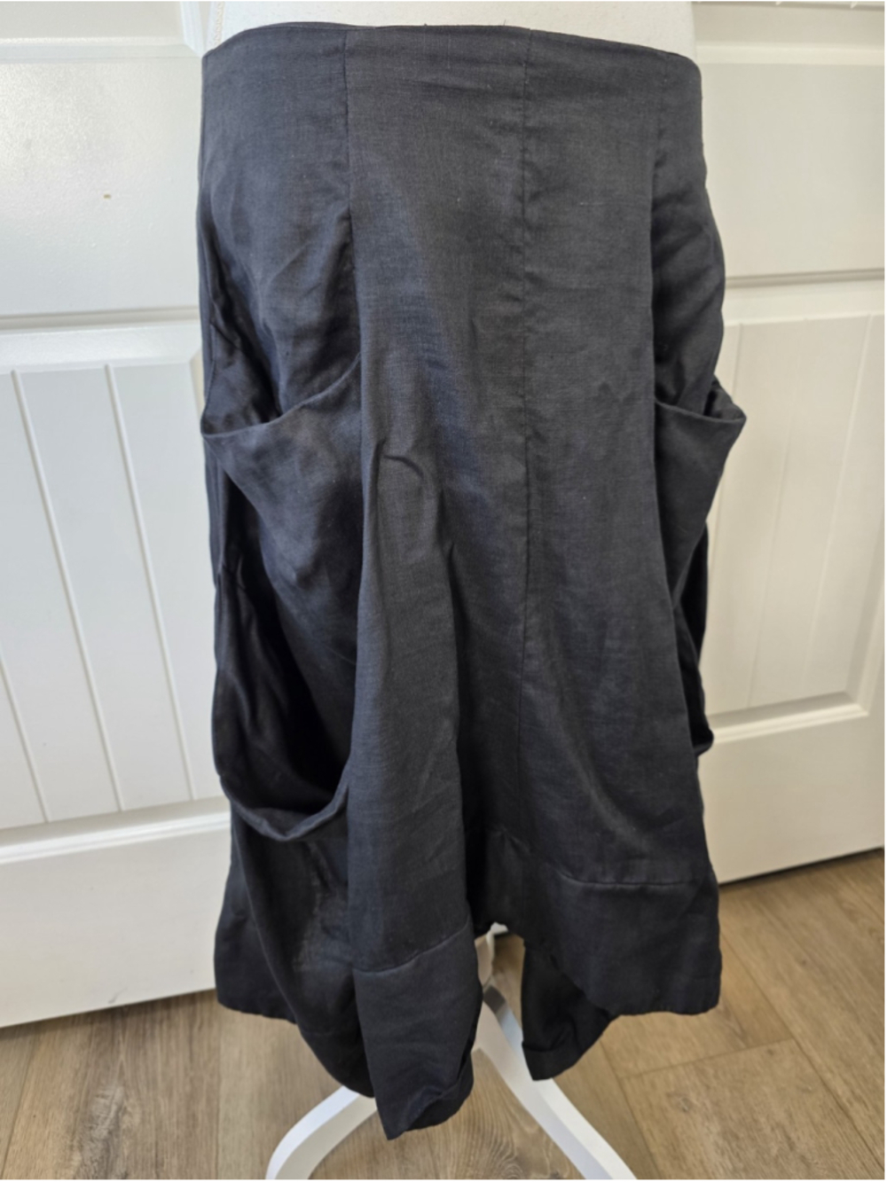 ELM by Matthildur Black Linen Blend Bubble Hem Midi Skirt Size 2 Lagenlook Artsy - Picture 5 of 12